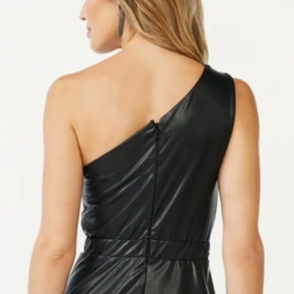 Sofia Vergara NWT SZS Black Faux Leather One Shoulder Dress Goth Timeless Y2K - Picture 4 of 14